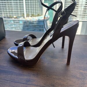 Nine West Glossy Brown Strappy Heels